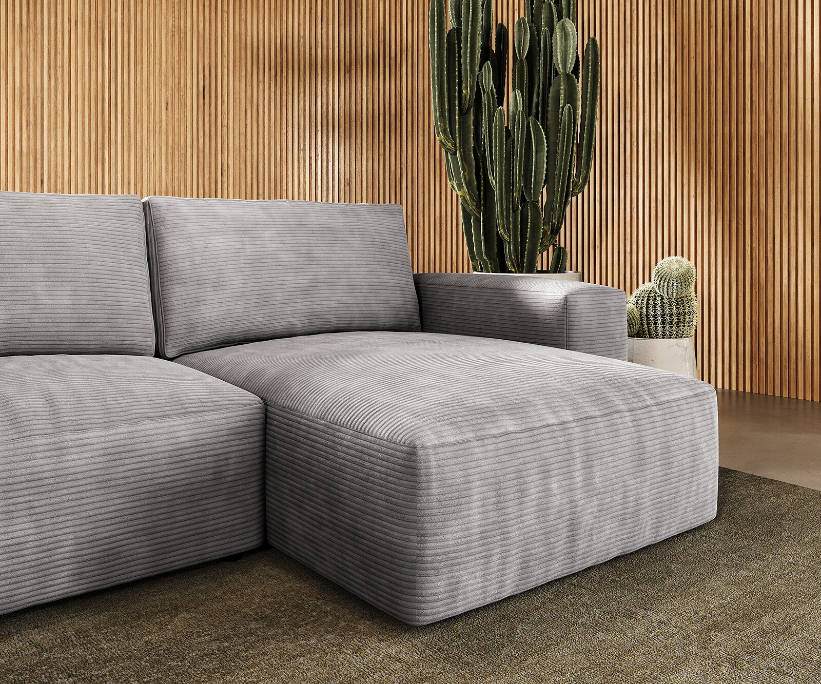 Ъглов диван L 360x160 cm Корд СребристСив Варианти лежанка Lanzo 4