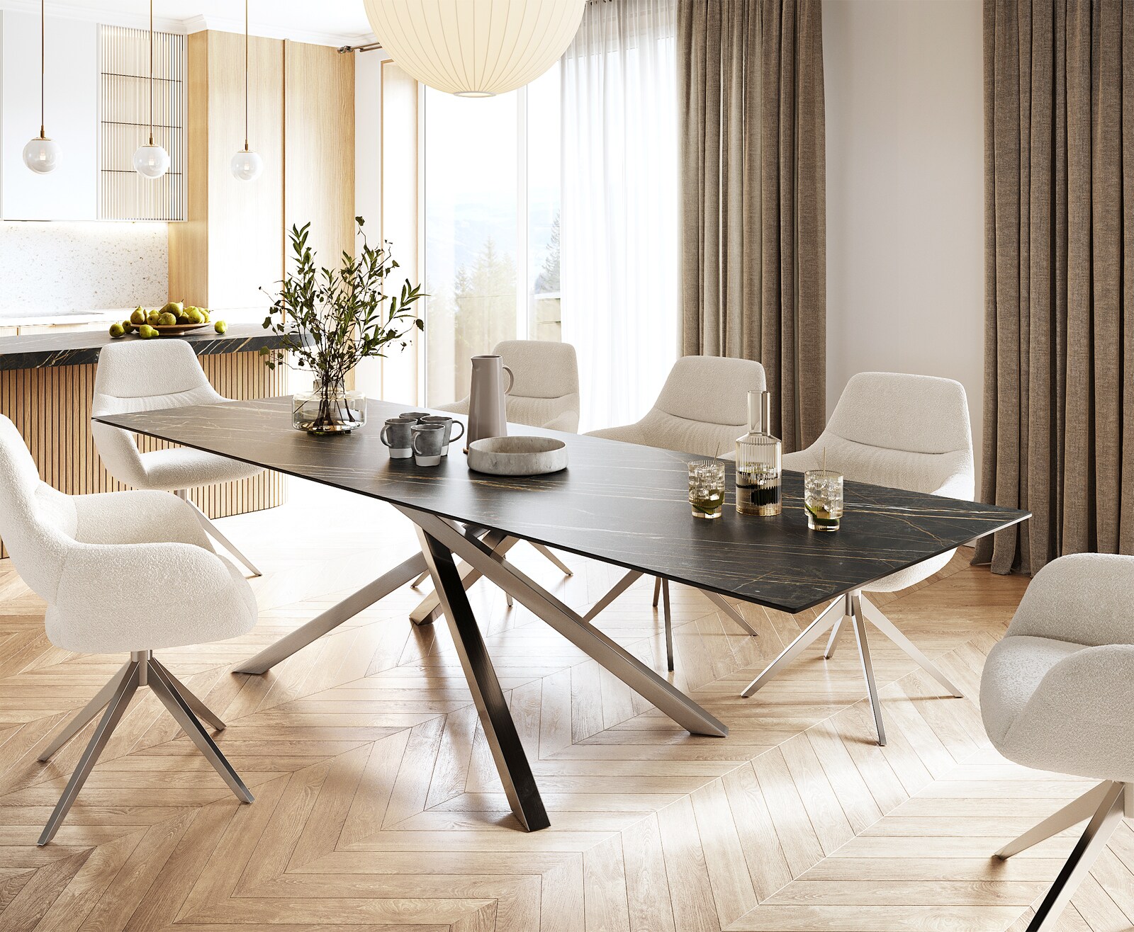 Маса 300x100cm Keramik Laminam®Noir Desir Кафяв КръстРамка Правоъгълник Неръждаема стомана Edge 1