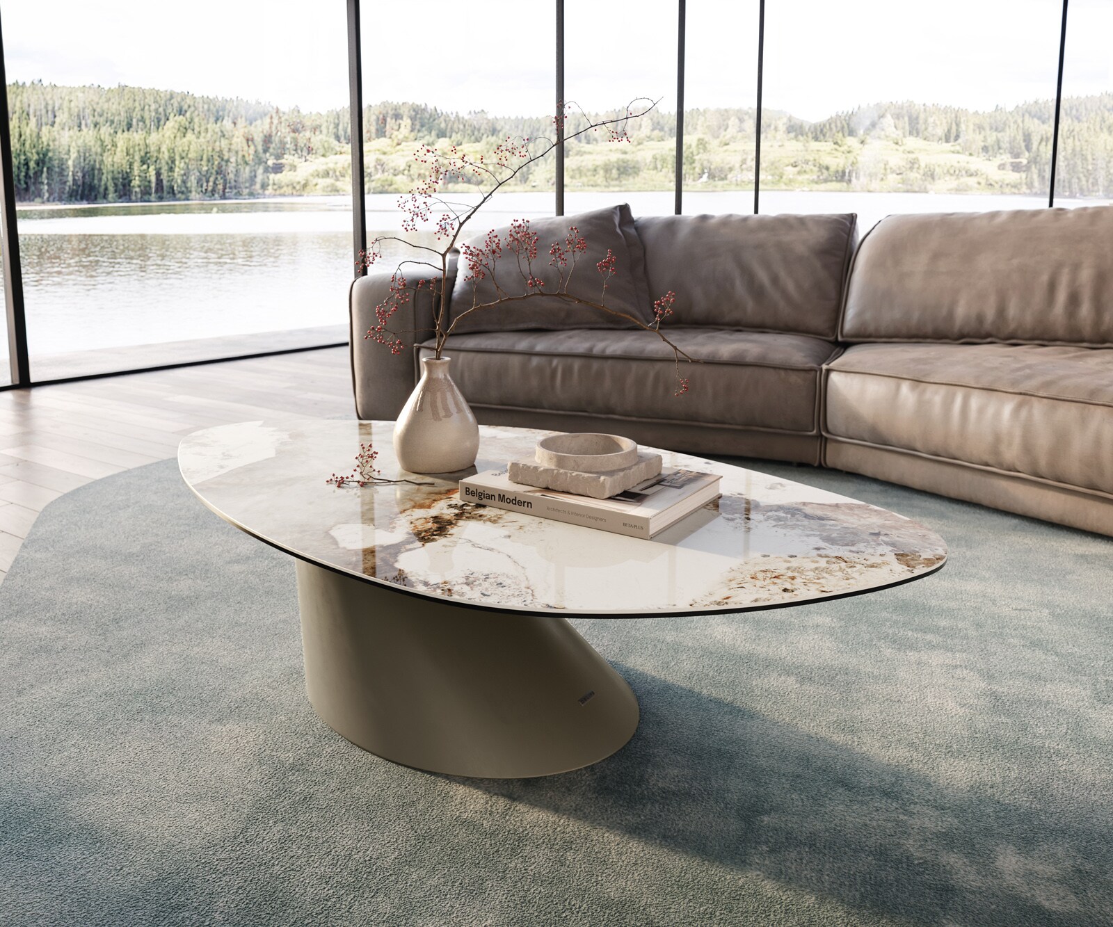 Масичка за кафе Edge Organic 140x76 cm керамика Minas Melange Conis метален ефект покритие титан 2