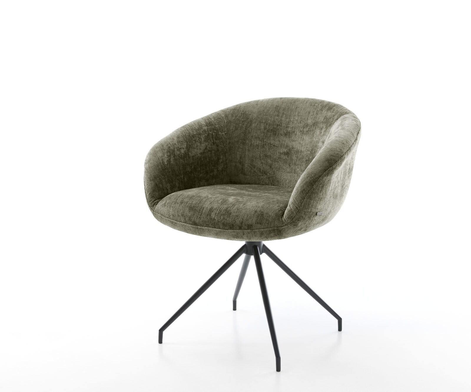 Врътящ се стол с подлакътници Шенил Маслина Конус крак кръгъл Черен 180° въртящ се Покет пружина Vinka-Flex 1