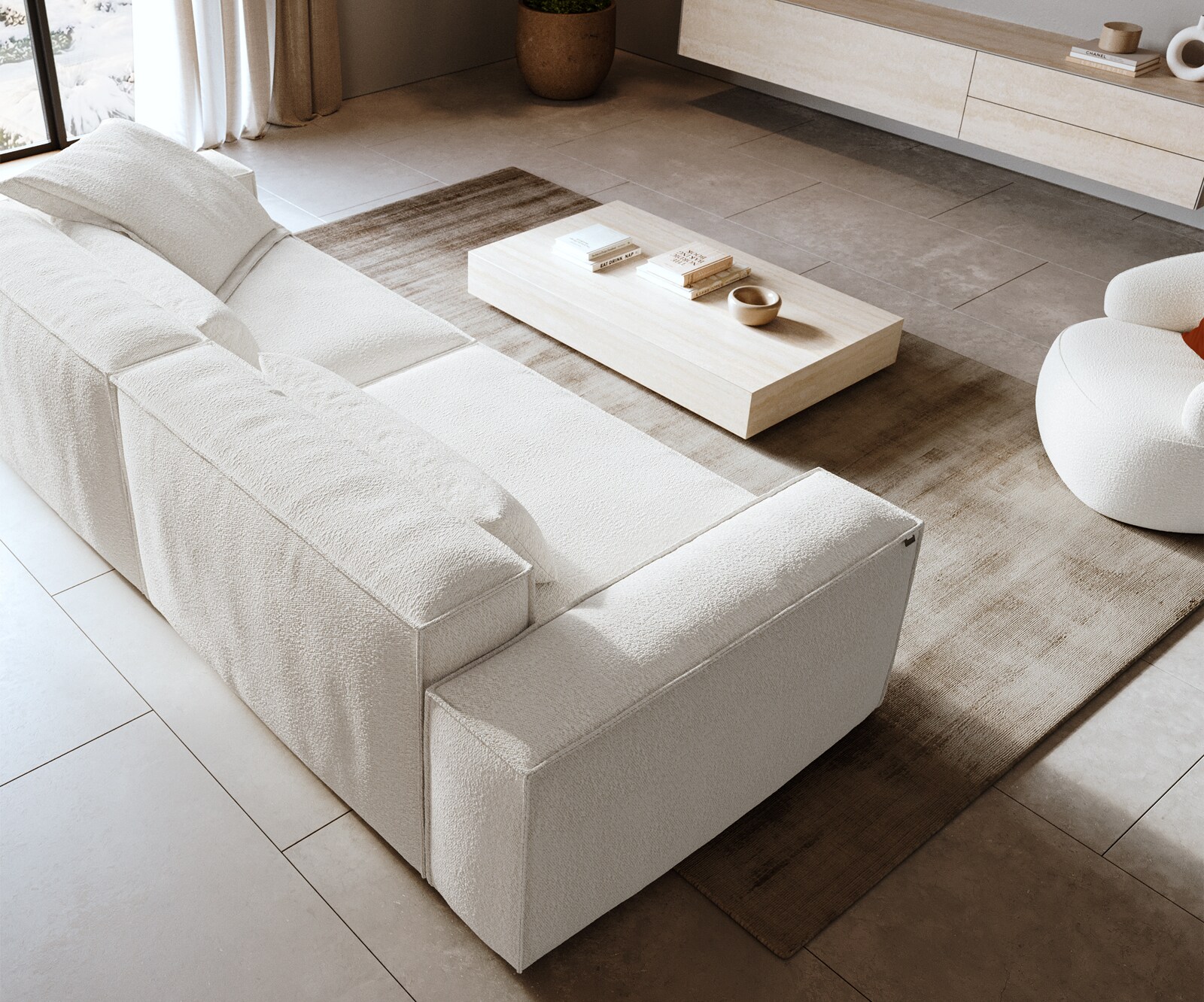 Голям диван Freestyle 280x110 cm Bouclé кремаво-бял шев 3