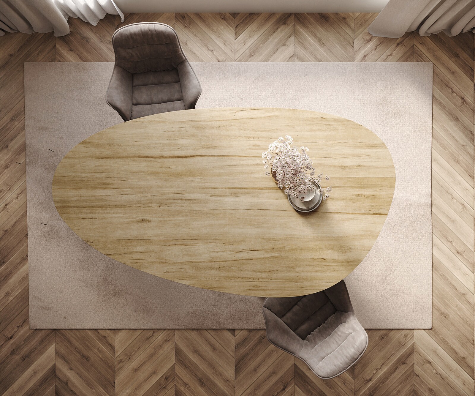 Трапезна маса Edge Oval 220x120, керамика Laminam „®“, цвят „Sabbia“ (дъбов), Zenthara, с остри ръбове, метал, черна 6