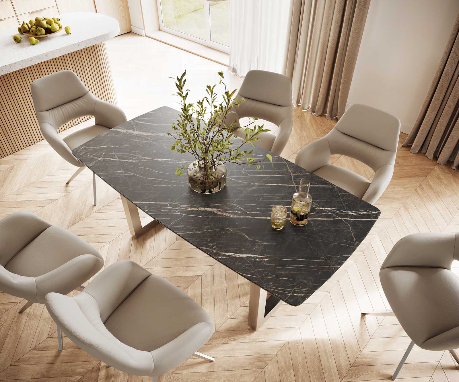 Маса Bootsform 200x100 Keramik Laminam® Noir Desir Кафяв Неръждаема стомана Широк профил Edge 3