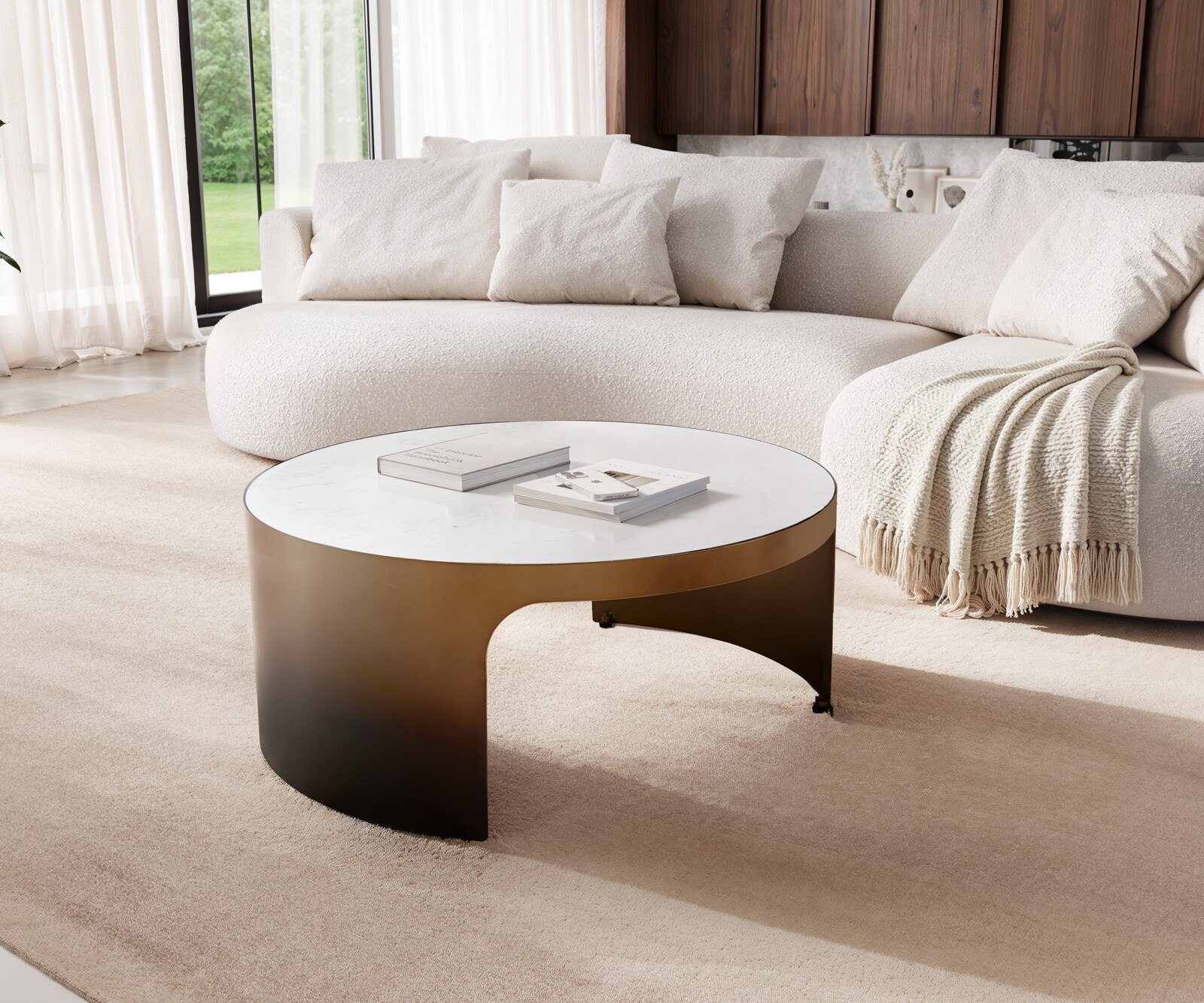 Масичка за кафе Alerio 90x90 cm Мрамор Бял Метал Черен Антик 3