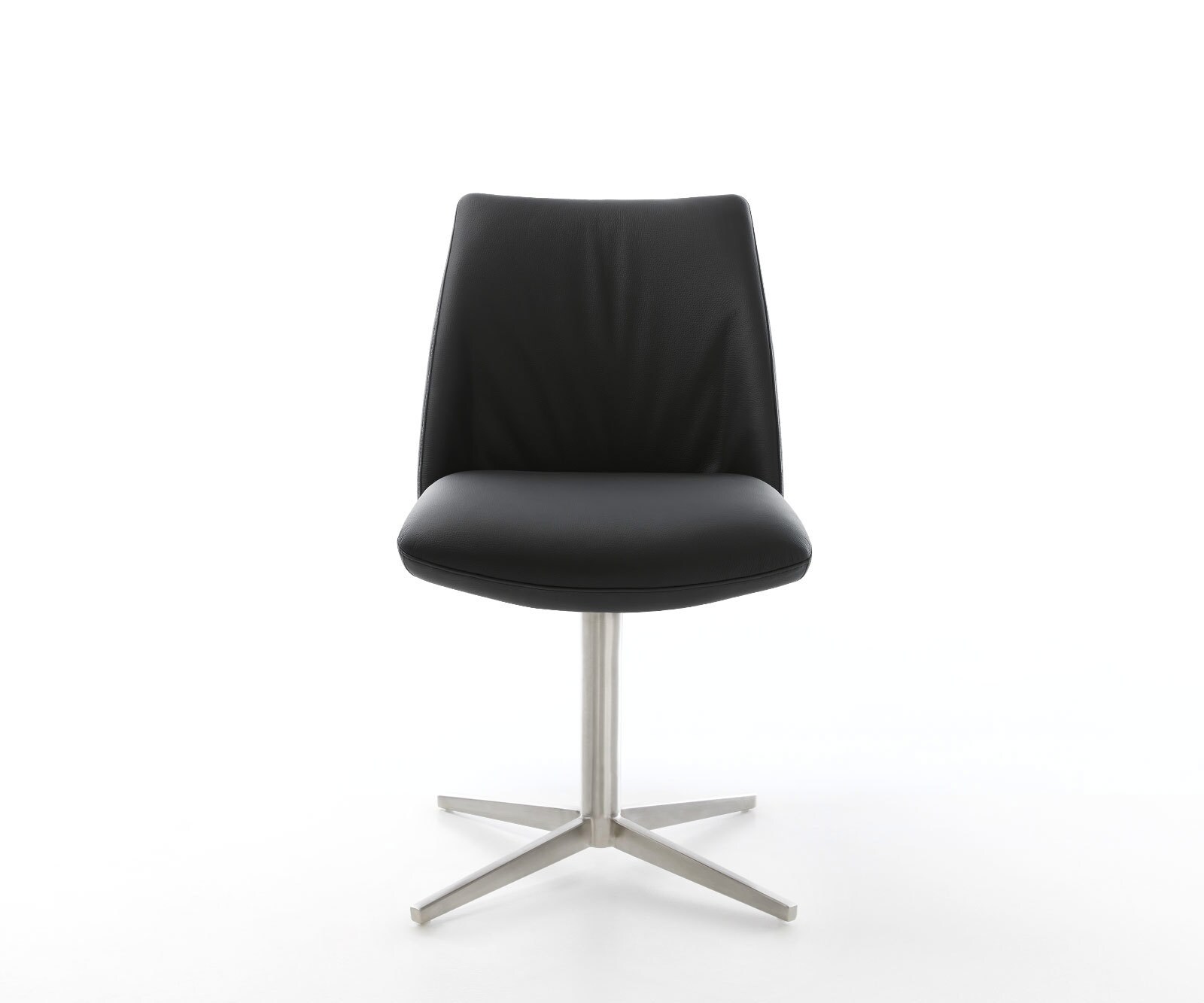 Врътящ се стол Естествена кожа Черен Офис основа Неръждаема стомана 360° въртящ се Покет пружина Elso-Flex 2