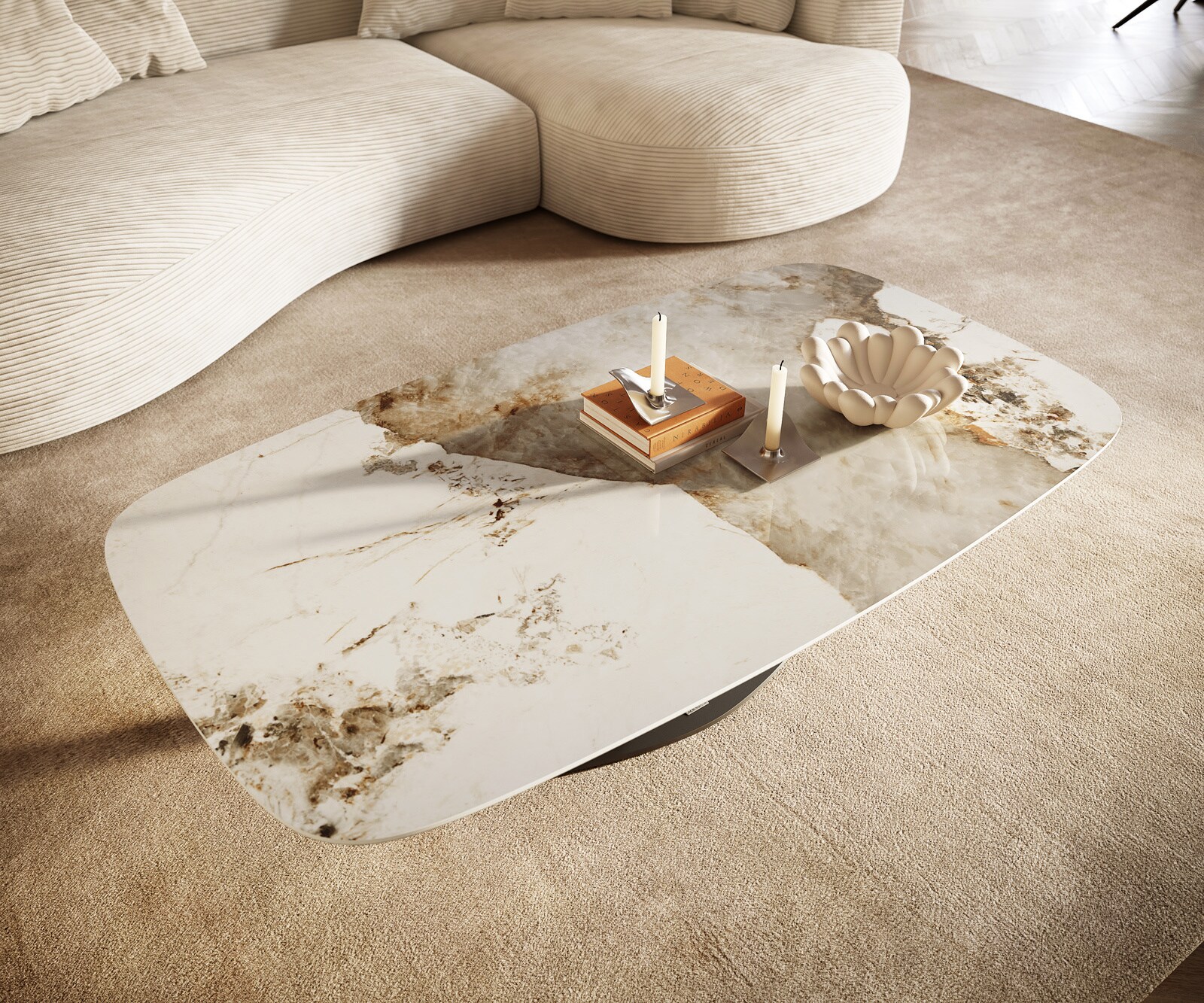 Масичка за кафе Edge Boot 140x80 cm керамика Minas Melange Vibany метален ефект покритие титан 6