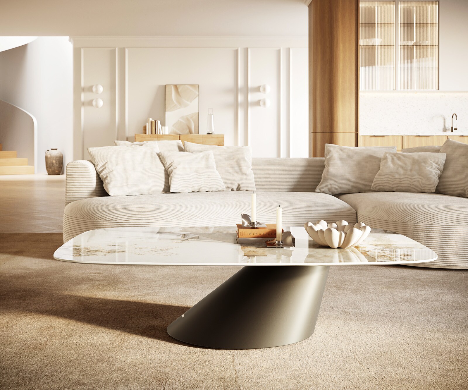 Масичка за кафе Edge Boot 140x80 cm керамика Minas Melange Conis метален ефект покритие титан 2