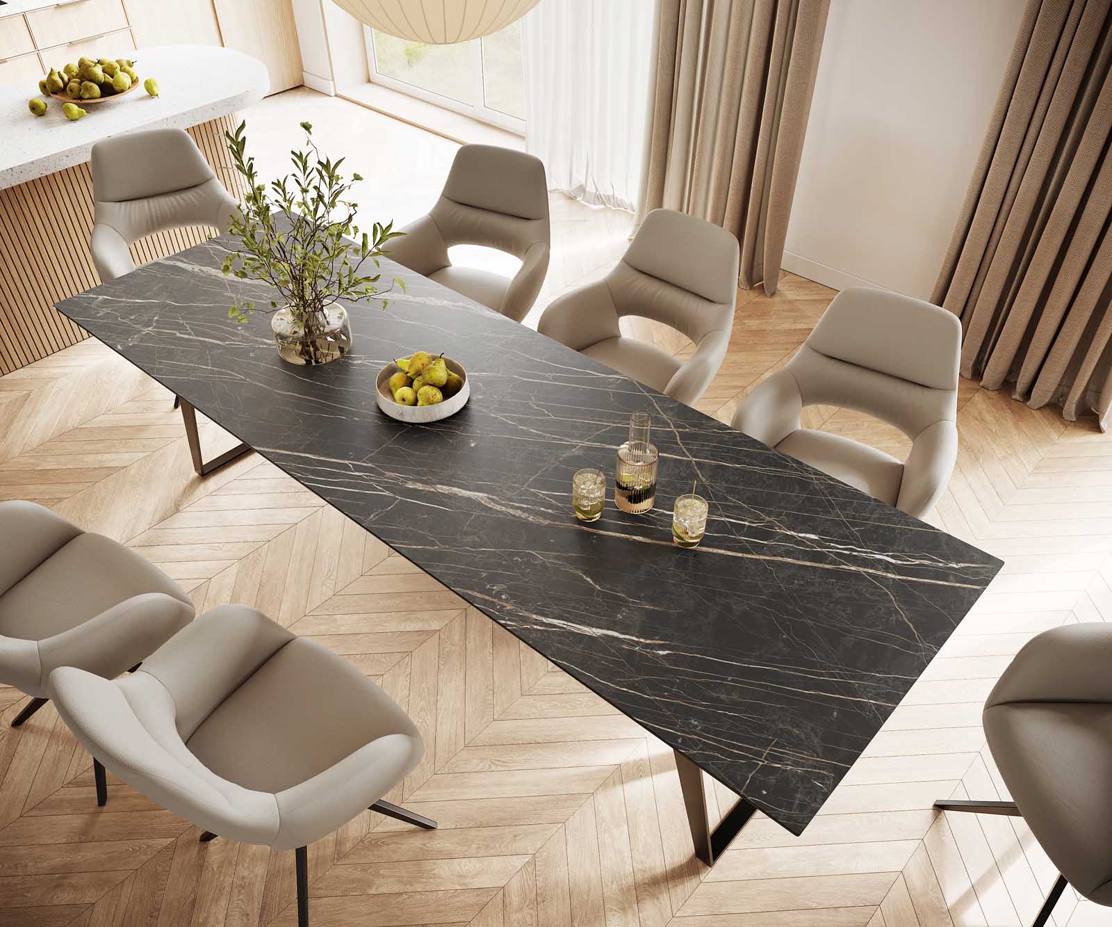 Маса 300x100 Keramik Laminam® Noir Desir Кафяв Метал под ъгъл Черен Edge 3