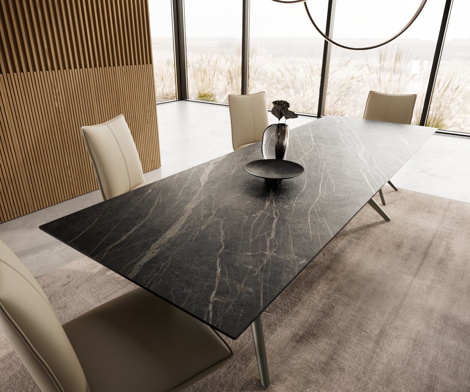 Трапезна маса Edge 300x100, керамика Laminam „®“, „Noir Desir“, „Braun“, „Estelar“, кръгла, метал, ефектно покритие „Титан“ 4