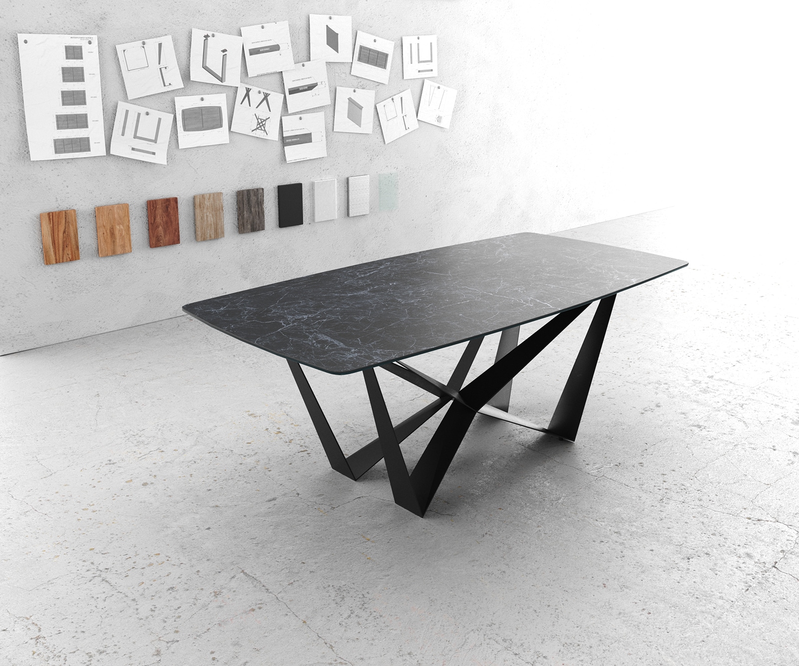 Маса Bootsform 200x100cm Laminam® Keramik Nero Greco Антрацит среден крак плоска стомана Черен Edge Маса Bootsform 200x100cm Laminam® Keramik Nero Greco Антрацит среден крак плоска стомана Черен Edge