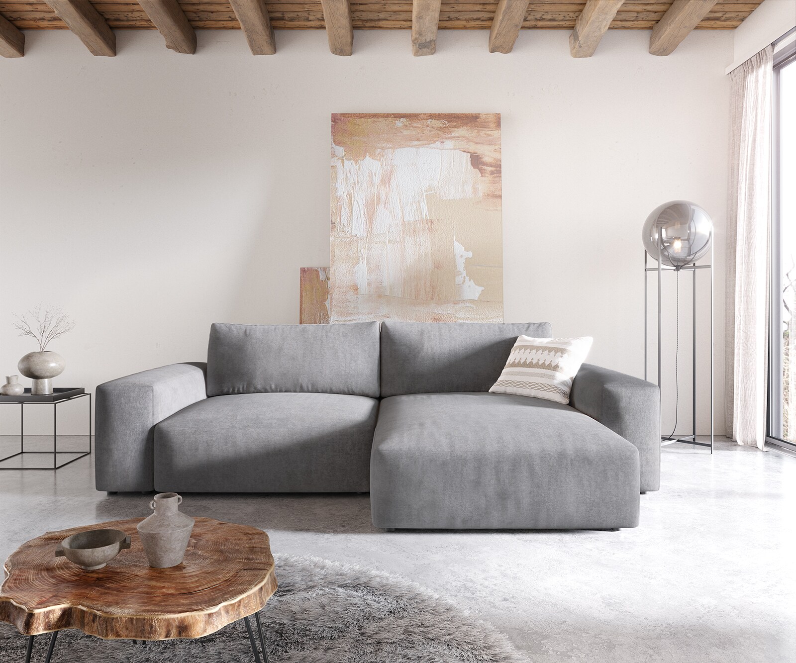 Ъглов диван XL 270x180 cm Микрофибър Сив Варианти лежанка Lanzo 1