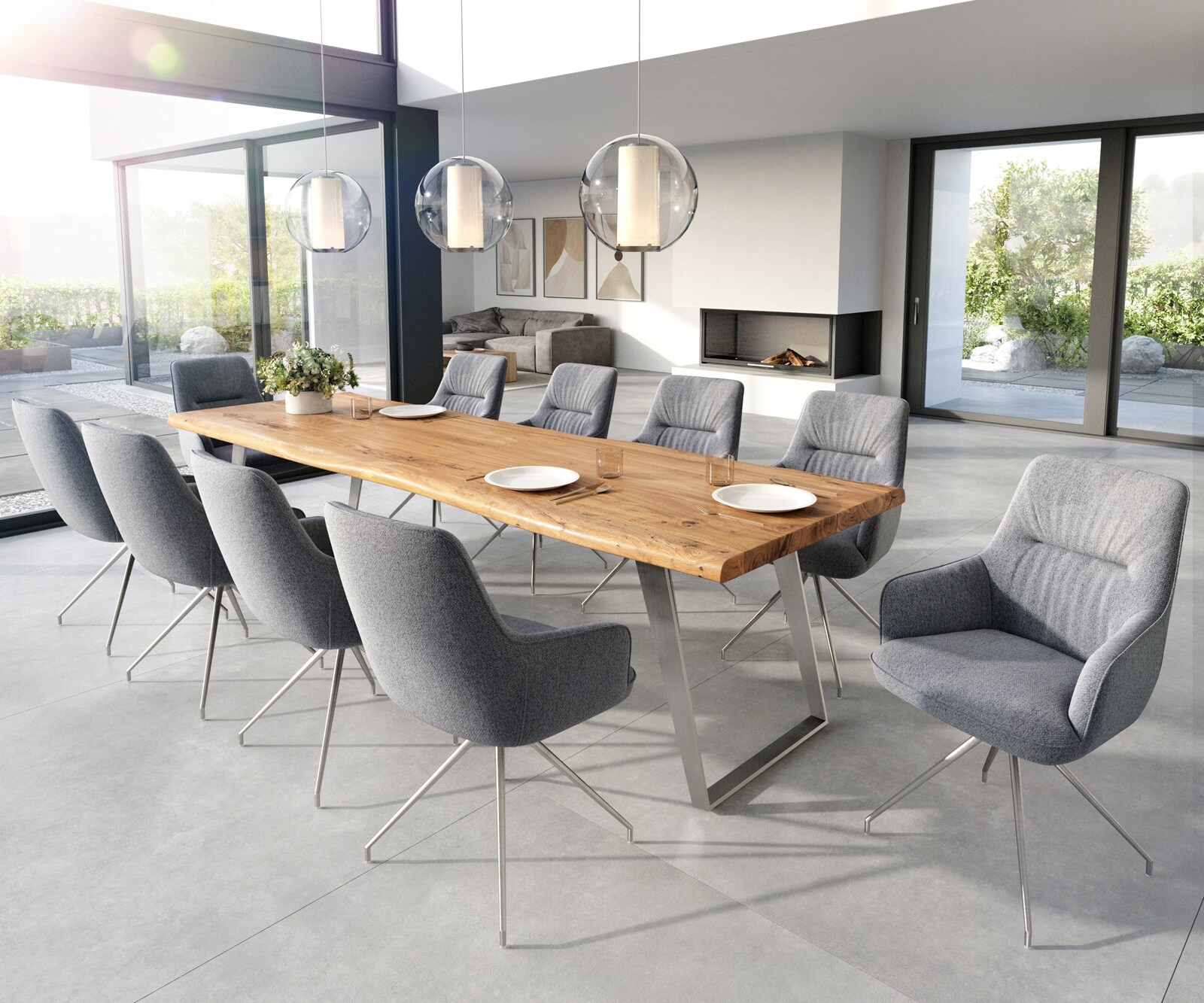 Врътящ се стол с подлакътници Дамаска СветлоСив Конус крак кръгъл Неръждаема стомана 180° въртящ се Покет пружина Zelia-Flex 4