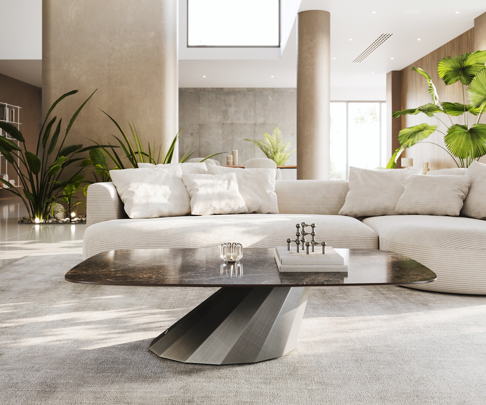 Масичка за кафе Edge Boot 140x80 cm керамика Laminam® Emperador Extra Lucidato Тъмно кафяво Parabi Сребрист металик 2