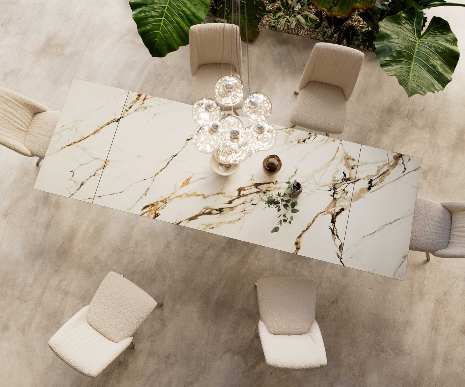 Разтегателна трапезна маса Edge 200-300x100 см Керамика Calacatta Luxe Бял-Злато-Сив Един крак Стоманена основа Сребристосива  5