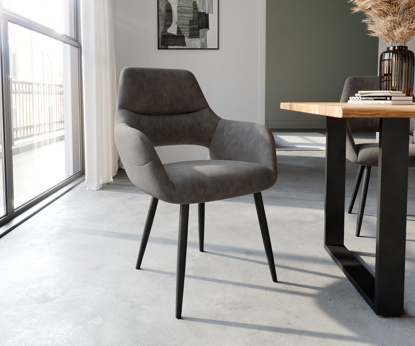 Стол с подлакътници Антрацит Винтидж 4-крака Прави Черни Yago-Flex 1