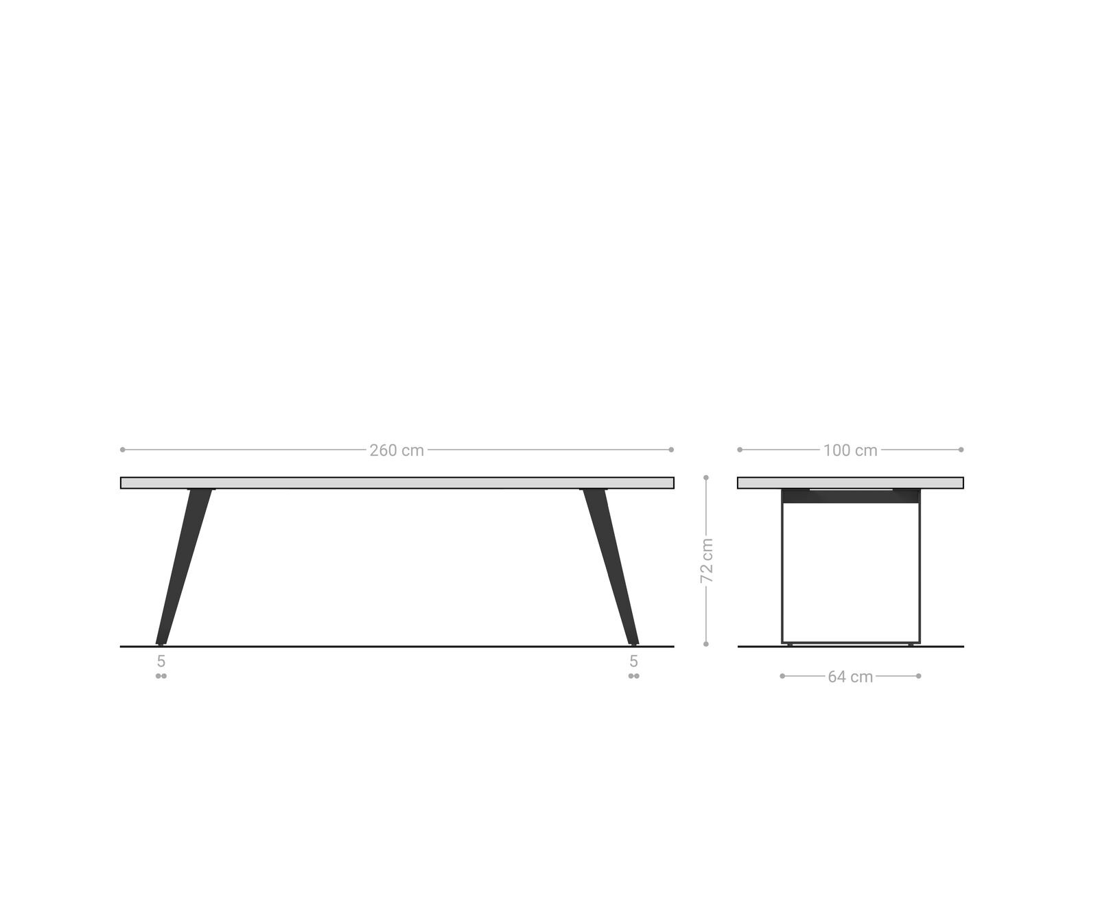 Трапезна маса Edge 260x100x2,5, естествен дъб, неръждаема стомана, наклонена, с естествена кромка 9
