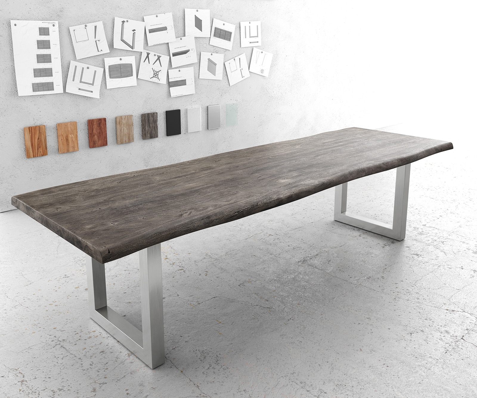 Плот за маса 300x100cm XL Акация Платинен цвят Edge 3 Плот за маса 300x100cm XL Акация Платинен цвят Edge 3