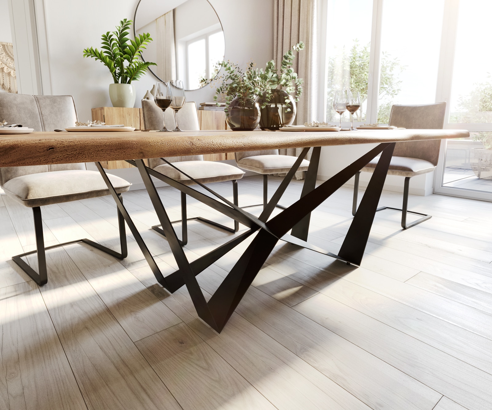 Маса 260x100 Акация Натурал Spider плоска стомана Черен Edge 5 Маса 260x100 Акация Натурал Spider плоска стомана Черен Edge 5