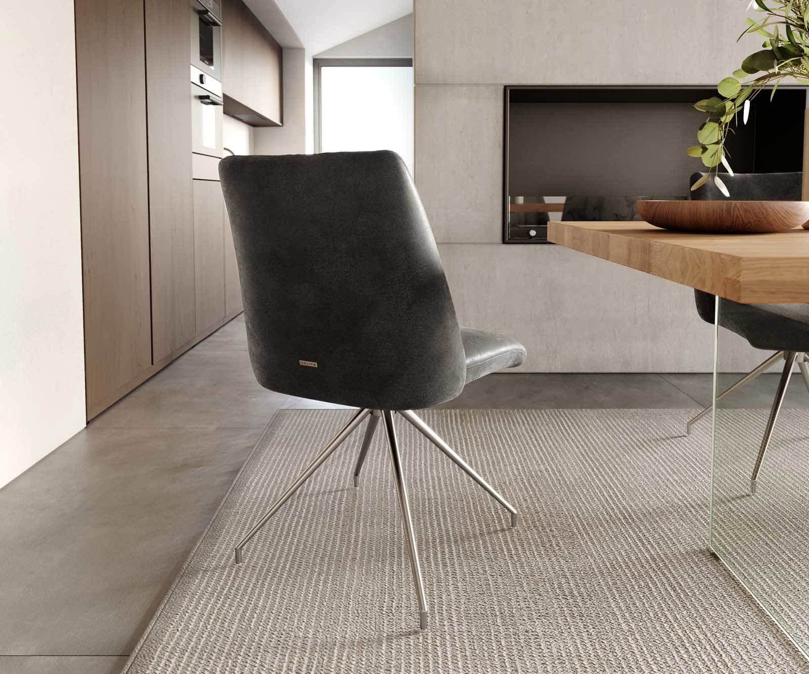 Врътящ се стол Антрацит Винтидж Конус крак кръгъл Неръждаема стомана 180° въртящ се Покет пружина Elso-Flex 3 Врътящ се стол Антрацит Винтидж Конус крак кръгъл Неръждаема стомана 180° въртящ се Покет пружина Elso-Flex 3