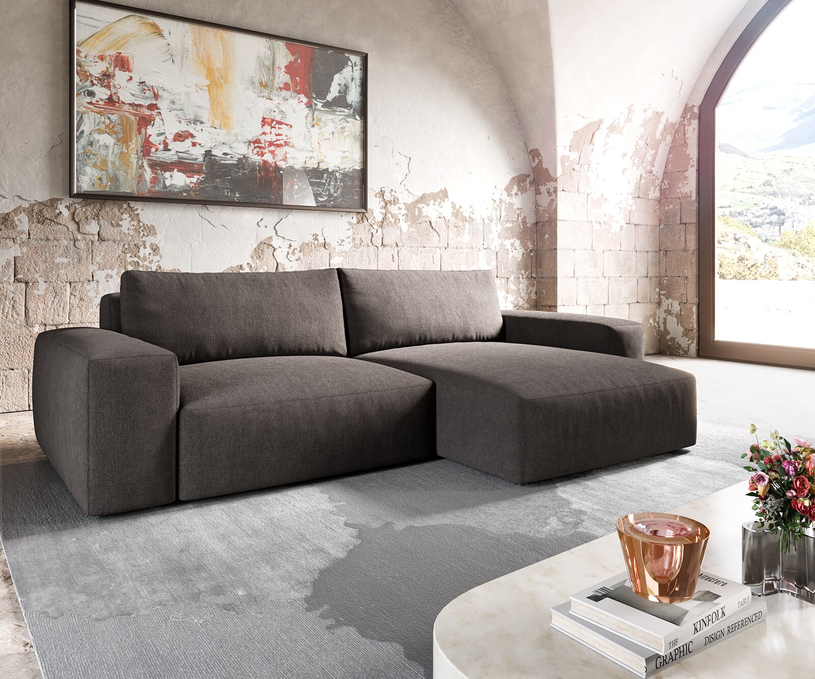Ъглов диван  Lanzo XL 270x180 см Микрофибър Каки-Кафяв, Лява/Дясна Лежанка