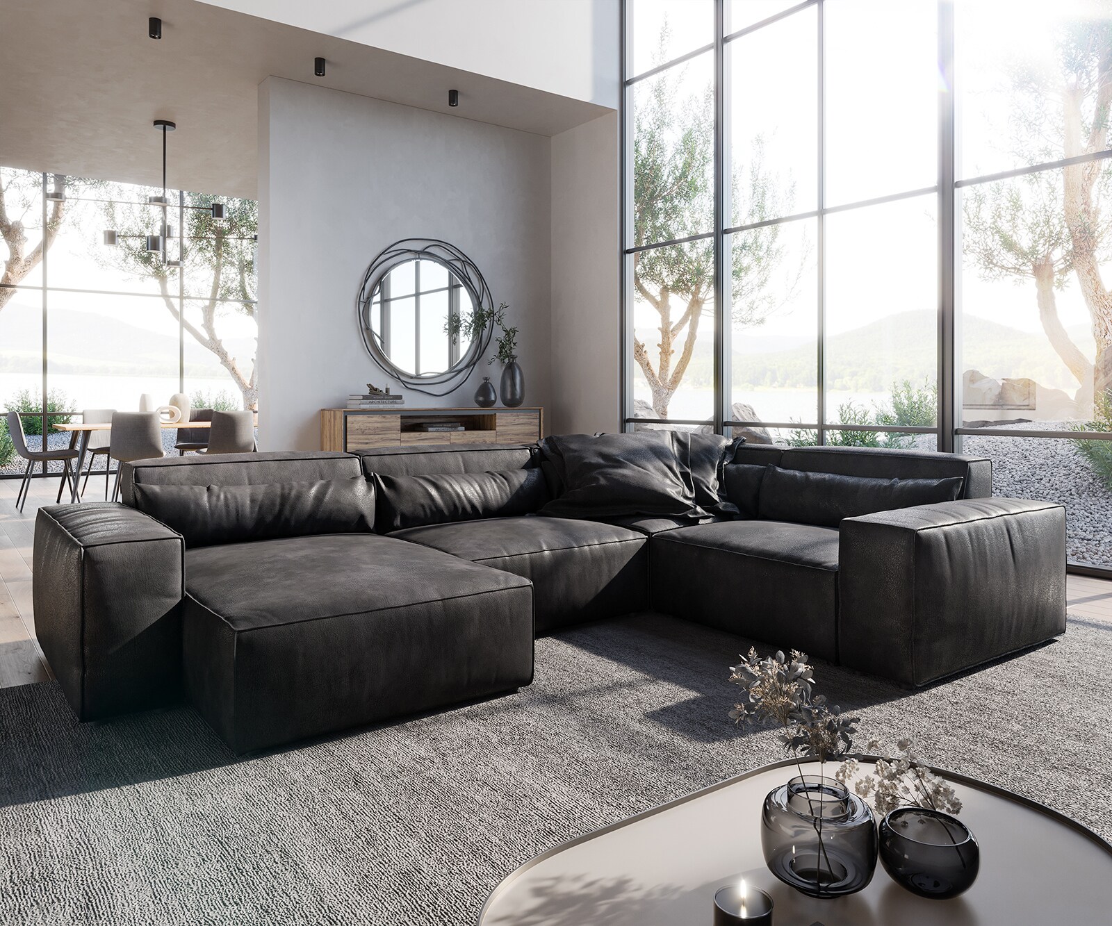  L 330x230 cm Имитация на кожа Винтидж Антрацит Лежанка вариации Sirpio 1