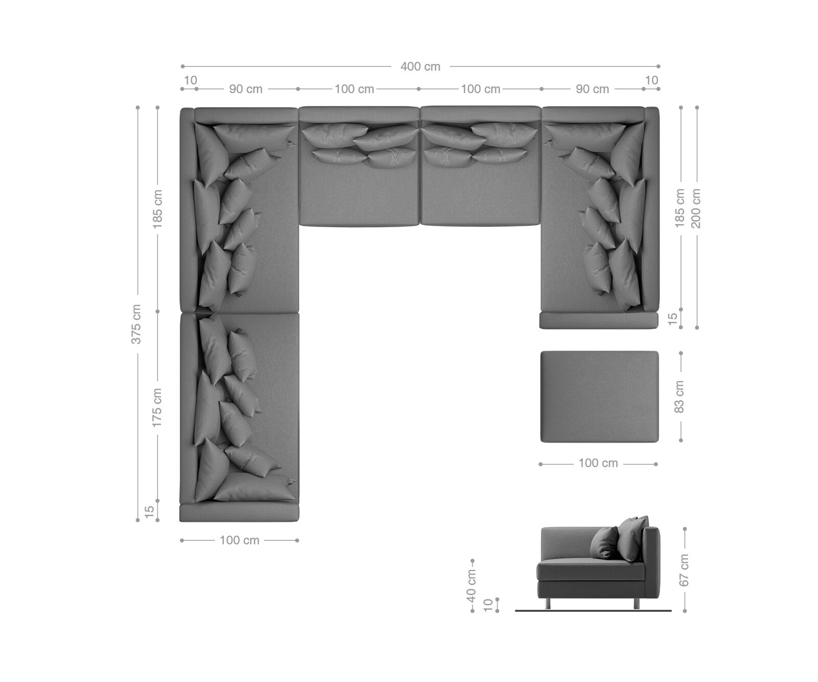 Холна гарнитура XXL Бял Черен с Табуретка и Подлакътник Лежанка Лява Clovis 6