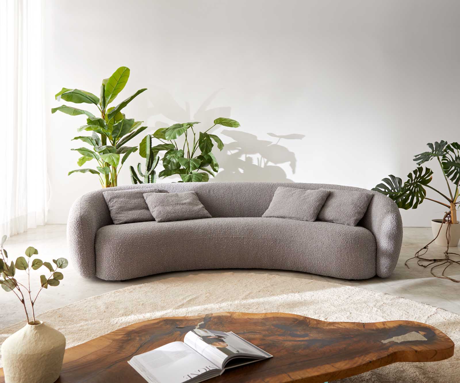 3-местен диван Larna 260x120 cm Bouclé сребристо-сиво 1