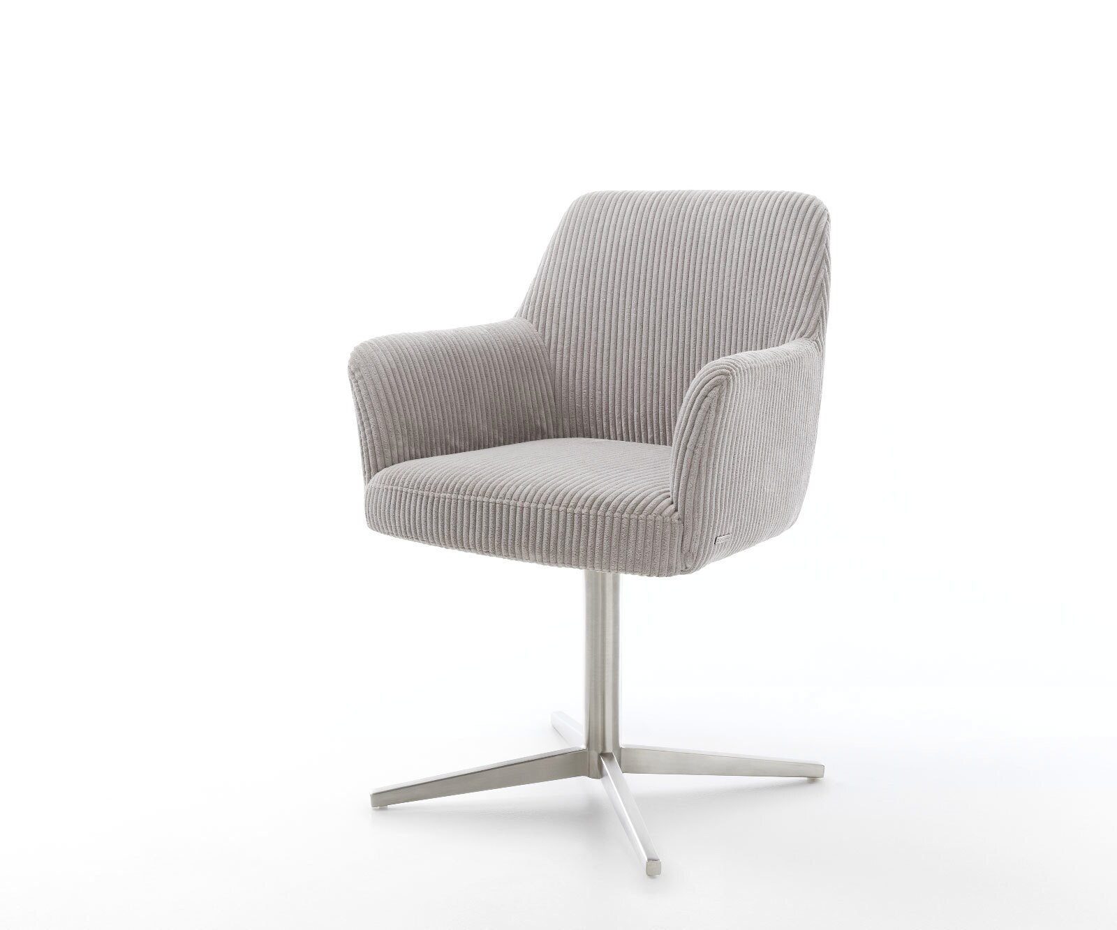 Врътящ се стол с подлакътници Корд СребристСив Офис основа Неръждаема стомана 360° въртящ се Покет пружина Xana-Flex 1