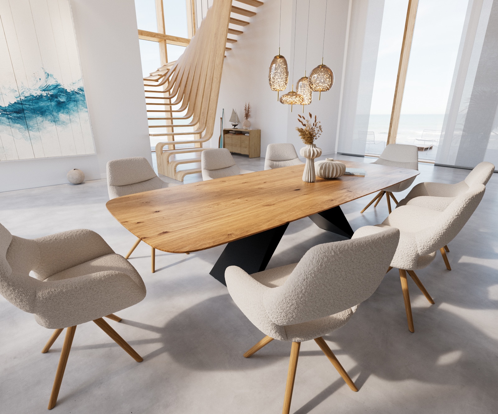 Маса Boot 300x100 Дъб Натурал V-Рамка плоска стомана Черен Швейцарски ръб Edge 5 Маса Boot 300x100 Дъб Натурал V-Рамка плоска стомана Черен Швейцарски ръб Edge 5