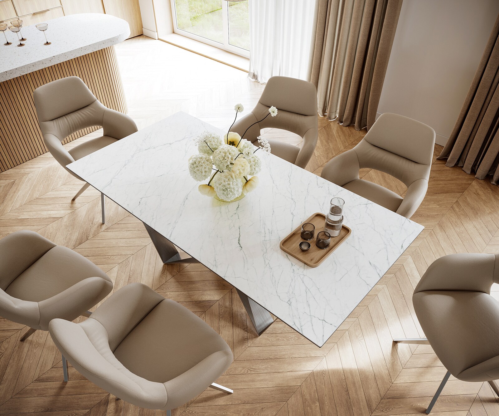 Маса 200x100cm Keramik Laminam®Statuarietto Бял Spider плоска стомана Неръждаема стомана Edge 3