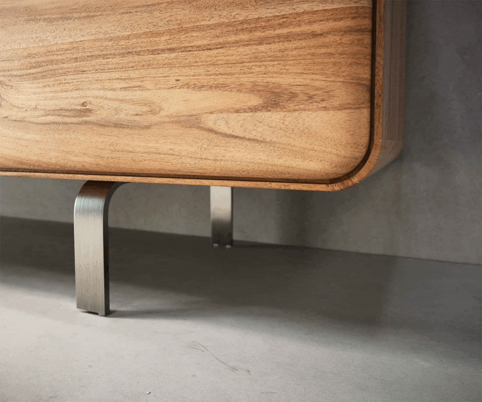 Бюфет Anaya 145 cm естествена акация 3 врати L-крак неръждаема стомана 7