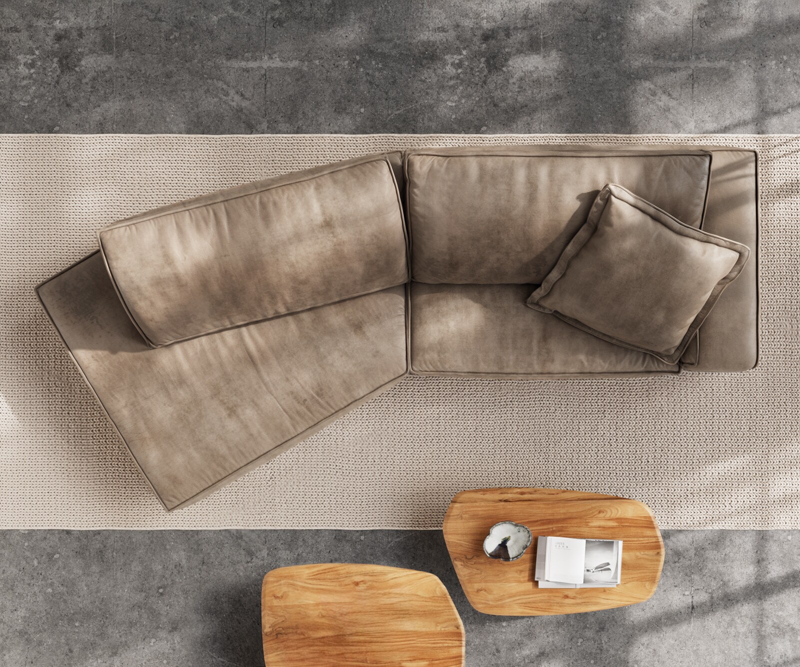 Голям диван Snoosh 400x150 cm микрофибърна кал реколта рекамиер ляво 8