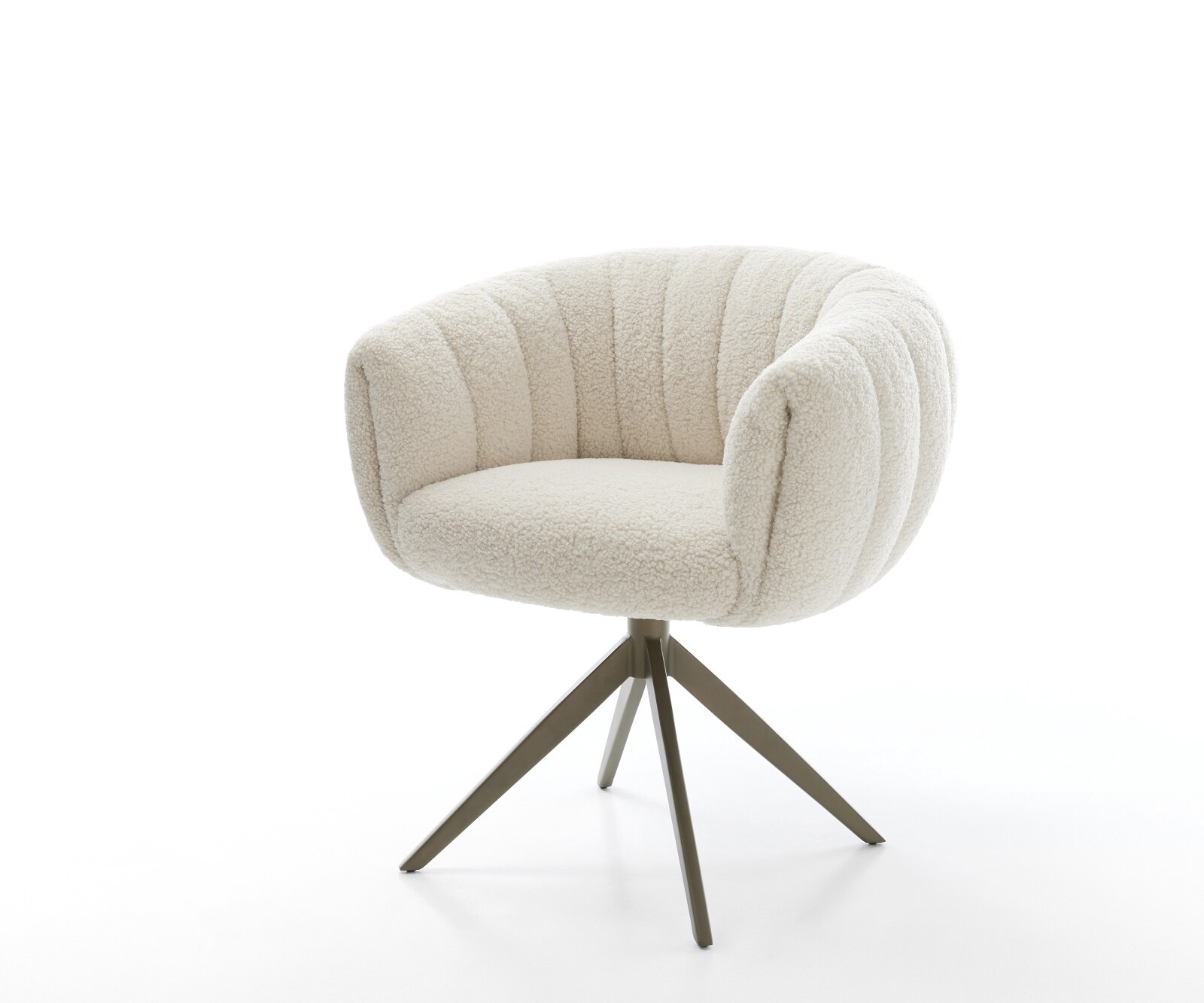 Въртящ се стол Jada-Flex, Teddy плат Бежов, Кръстосана рамка широка, Ефектно титаниево покритие, завъртане на 360° Люлееща се функция Ядро от джобни пружини