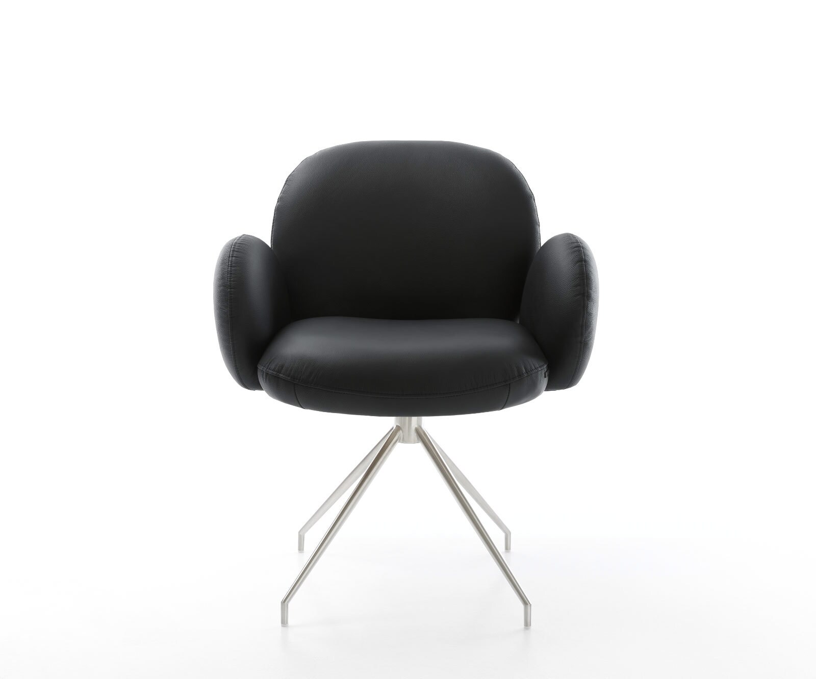 Врътящ се стол с подлакътници Естествена кожа Черен Конус крак кръгъл Неръждаема стомана 180° въртящ се Покет пружина Nube-Flex 2