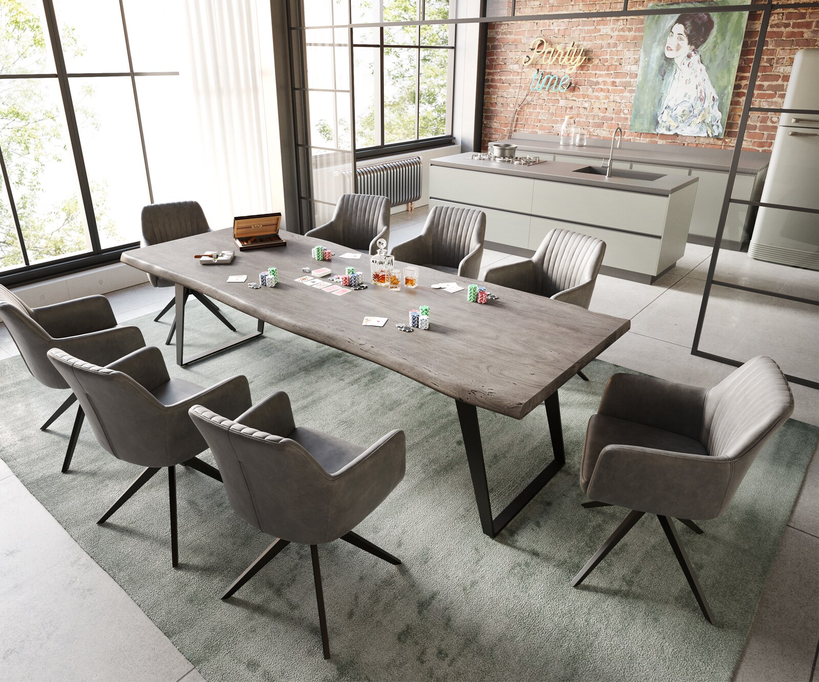 Маса 260x100 XL Акация Платинен цвят Метал под ъгъл Черен Edge 4