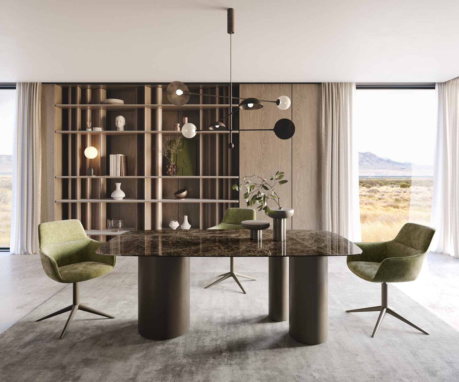 Трапезна маса Edge Boot 200x100 Ceramic Laminam® Emperador Extra Lucidato Dark brown Troa Metal effect finish Titanium