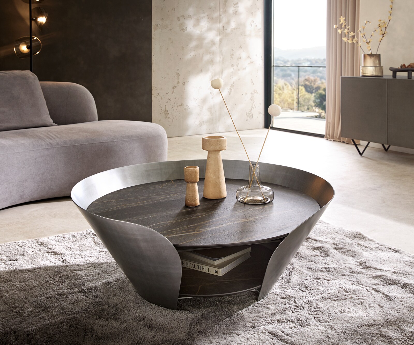 Масичка за кафе Skafi 100x40 cm Ceramic Laminam® Noir Desir Brown Metallic Silver