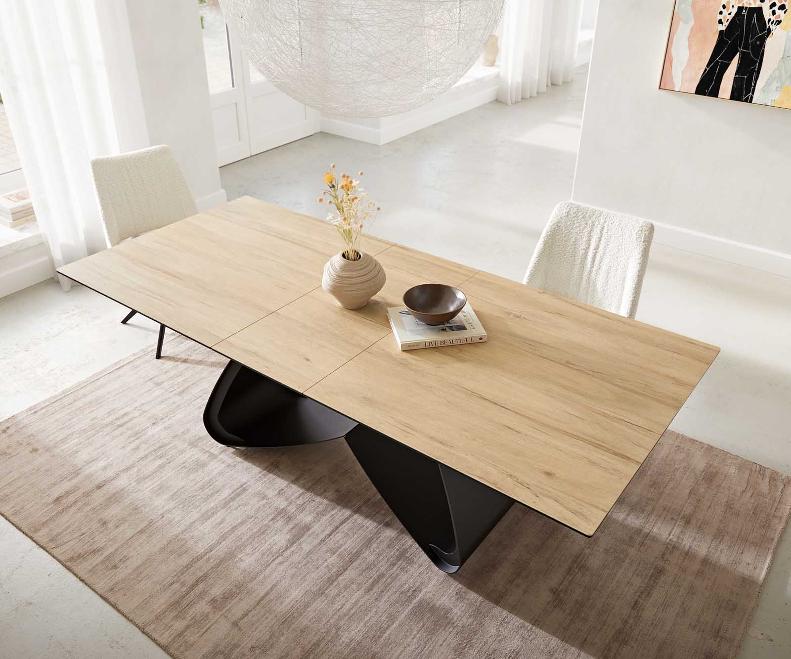 Маса 180-220x100 Keramik Laminam® Sabbia Дъбцвят W-Рамка Черен разтегателна Edge 4