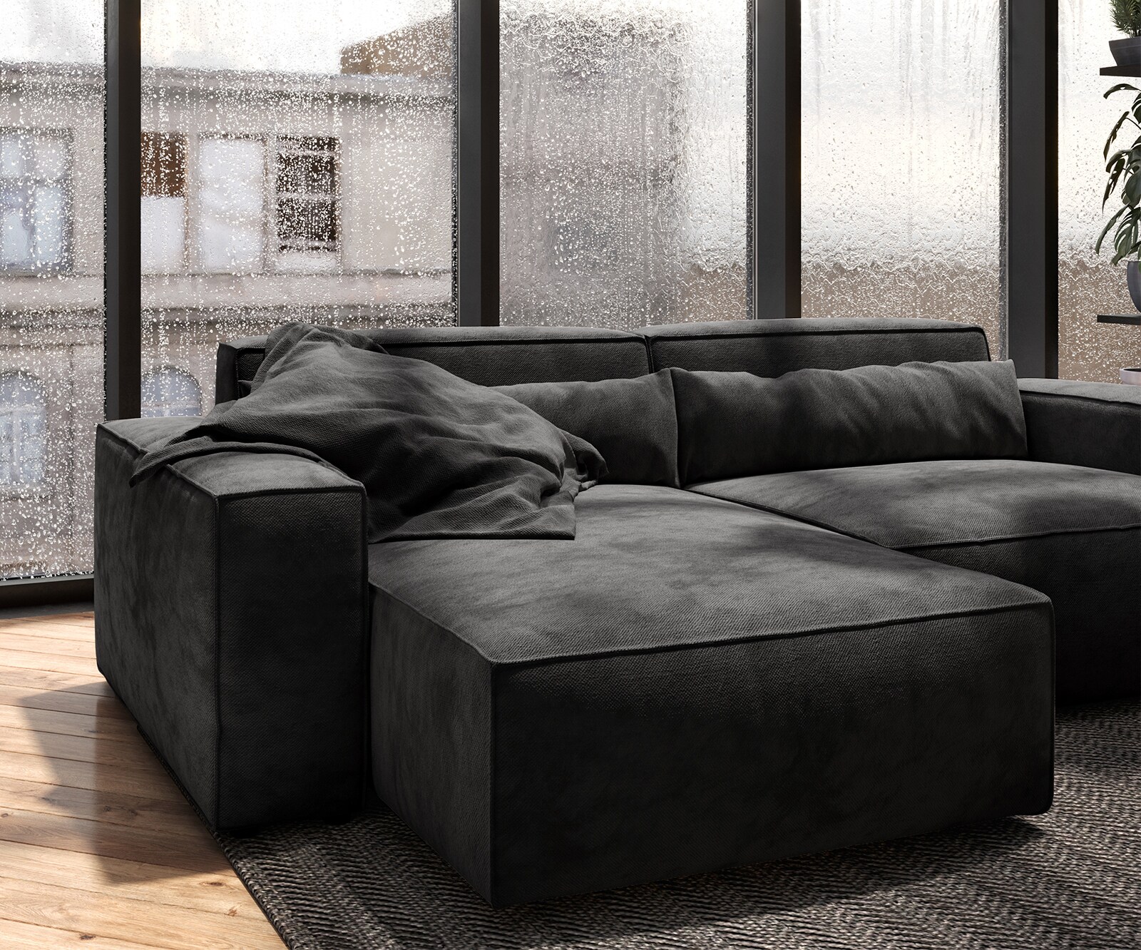 Ъглов диван L 260x160 cm Микрофибър Черен Варианти лежанка Sirpio 4