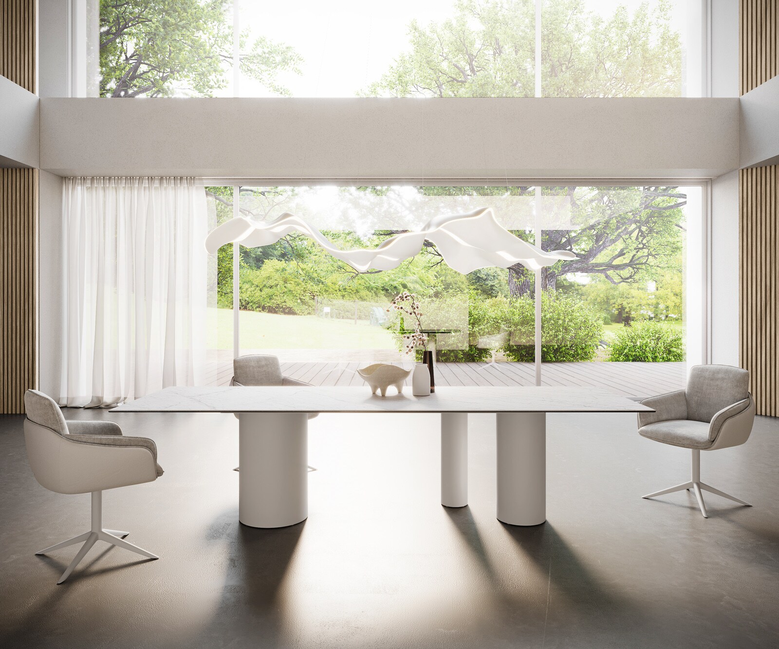 Трапезна маса Edge 300x100, керамика Laminam „®“, Statuarietto бяло, Troa метал бяло 4
