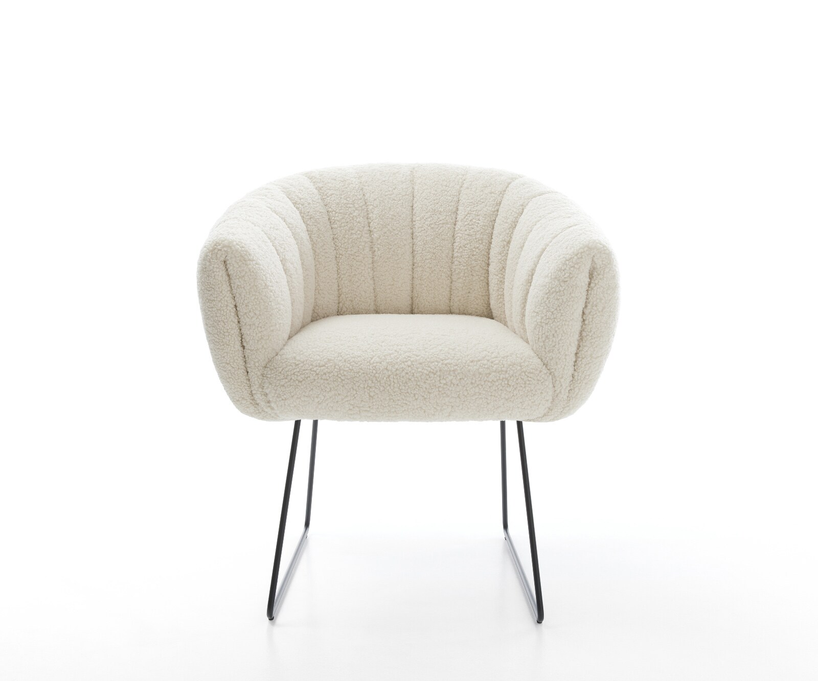 Трапезен стол Jada-Flex Teddy, мек бежов плат, Основа шейна, Черно Ядро от джобни пружини 2