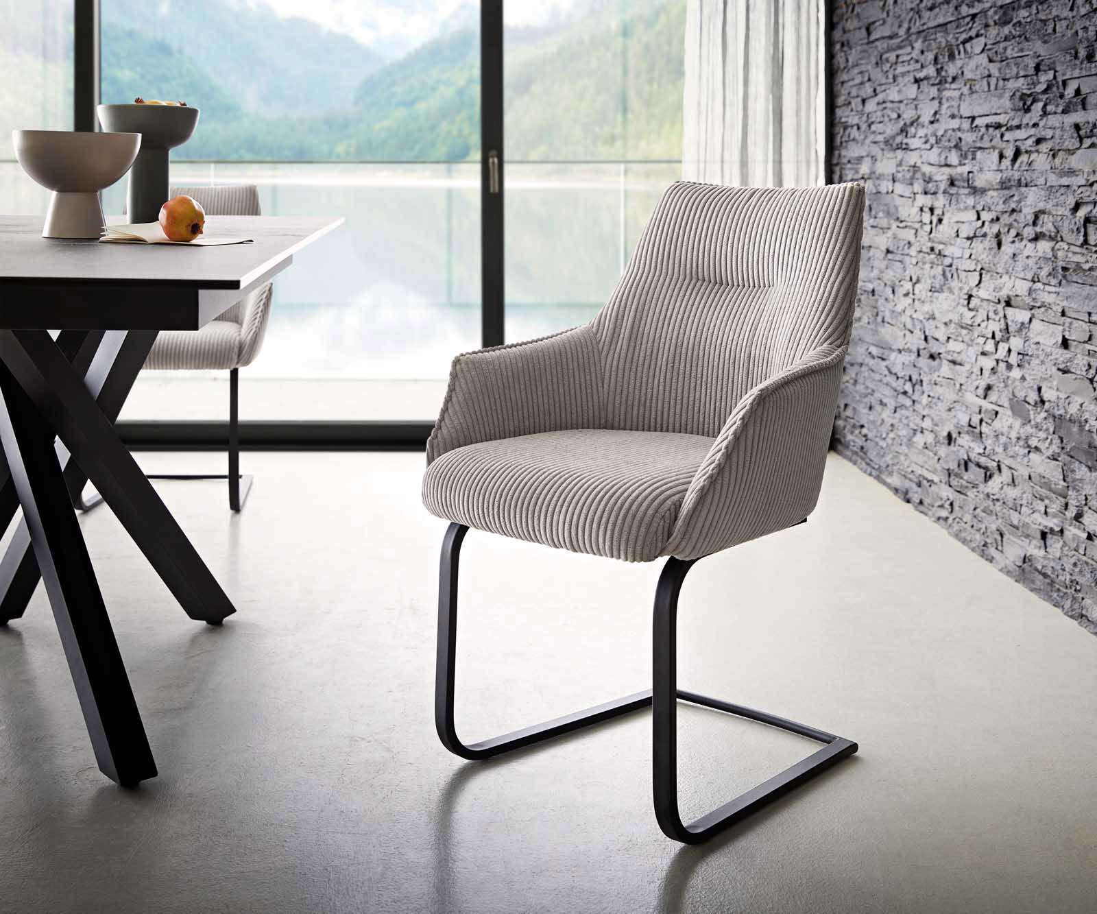 Люлеещ стол с подлакътници Корд Сребристо сив Конзолен крак плосък Черен Покет пружина Alja-Flex Люлеещ стол с подлакътници Корд Сребристо сив Конзолен крак плосък Черен Покет пружина Alja-Flex