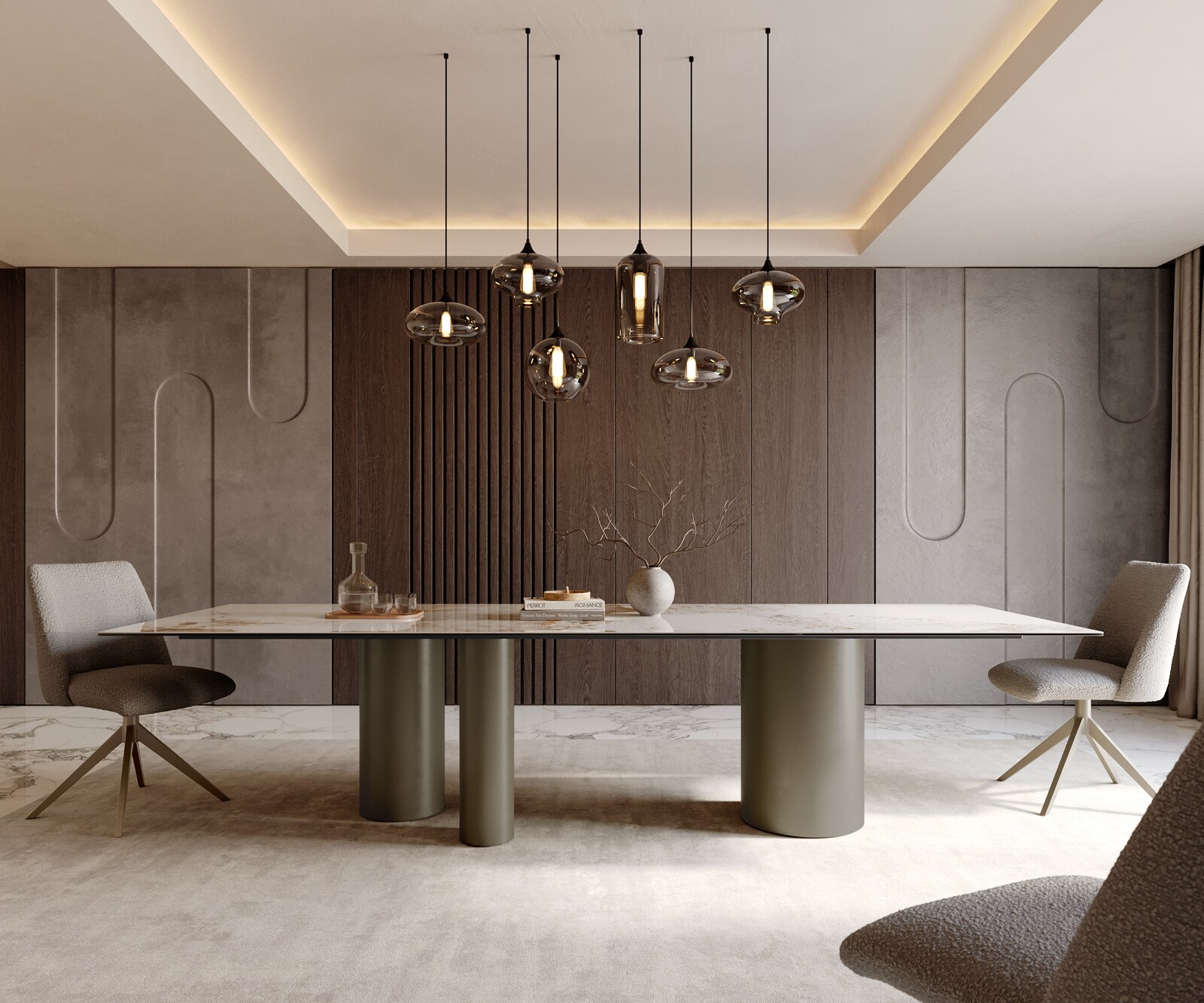 Трапезна маса Edge 300x100 керамика Minas Melange бяло-бежово Troa покритие с метален ефект титан 2