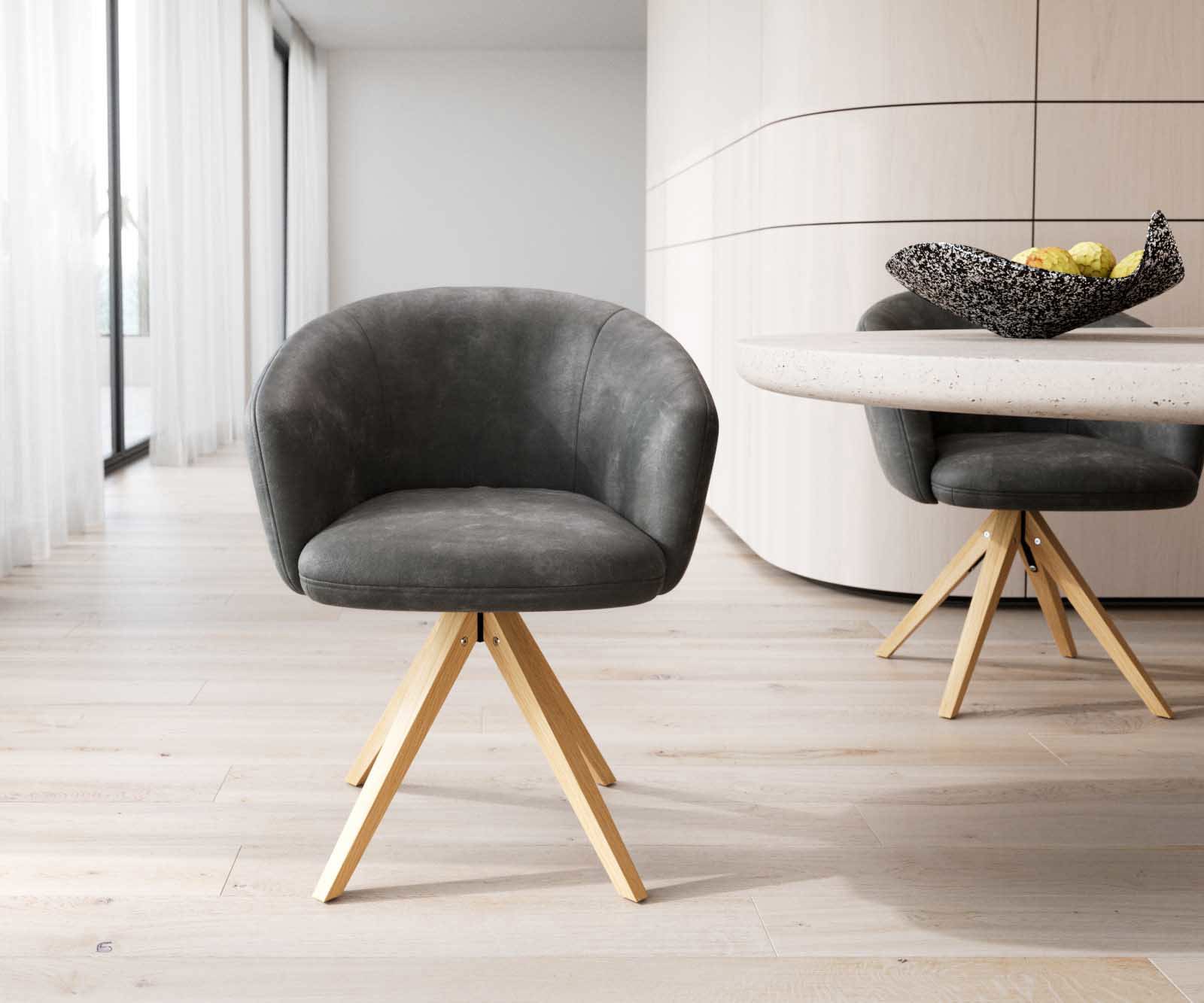 Врътящ се стол с подлакътници Антрацит Винтидж Дървена рамка  Натурал 180° въртящ се Покет пружина Caja-Flex 1 Врътящ се стол с подлакътници Антрацит Винтидж Дървена рамка  Натурал 180° въртящ се Покет пружина Caja-Flex 1