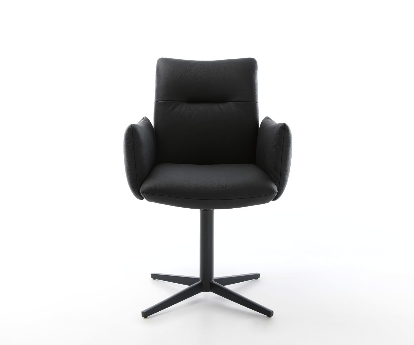 Врътящ се стол с подлакътници Естествена кожа Черен Офис основа Черен 360° въртящ се Покет пружина Jova-Flex 2