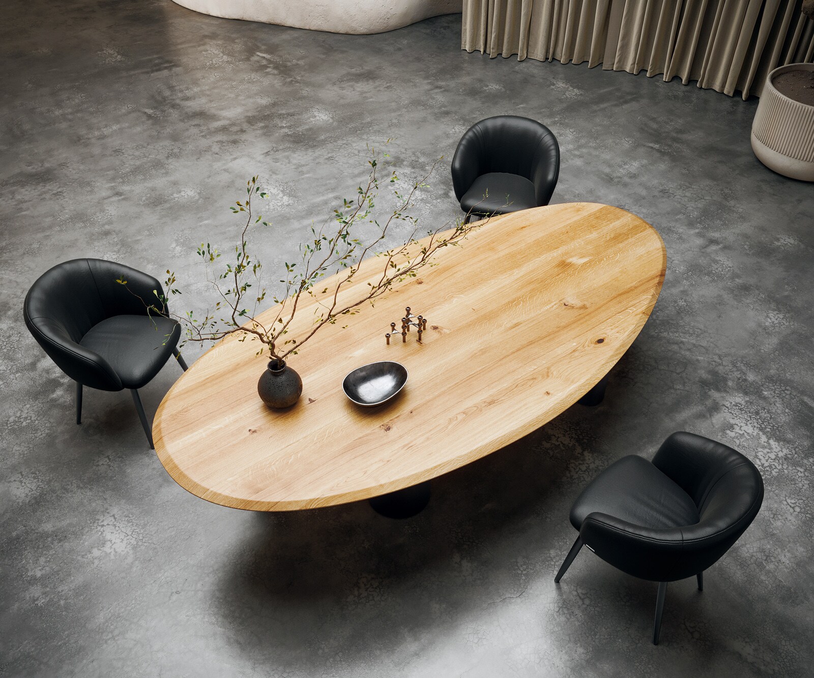 Edge Овална маса за хранене 280x130x2,5 Естествен дъб Pilier метал черен Flow-Edge 1