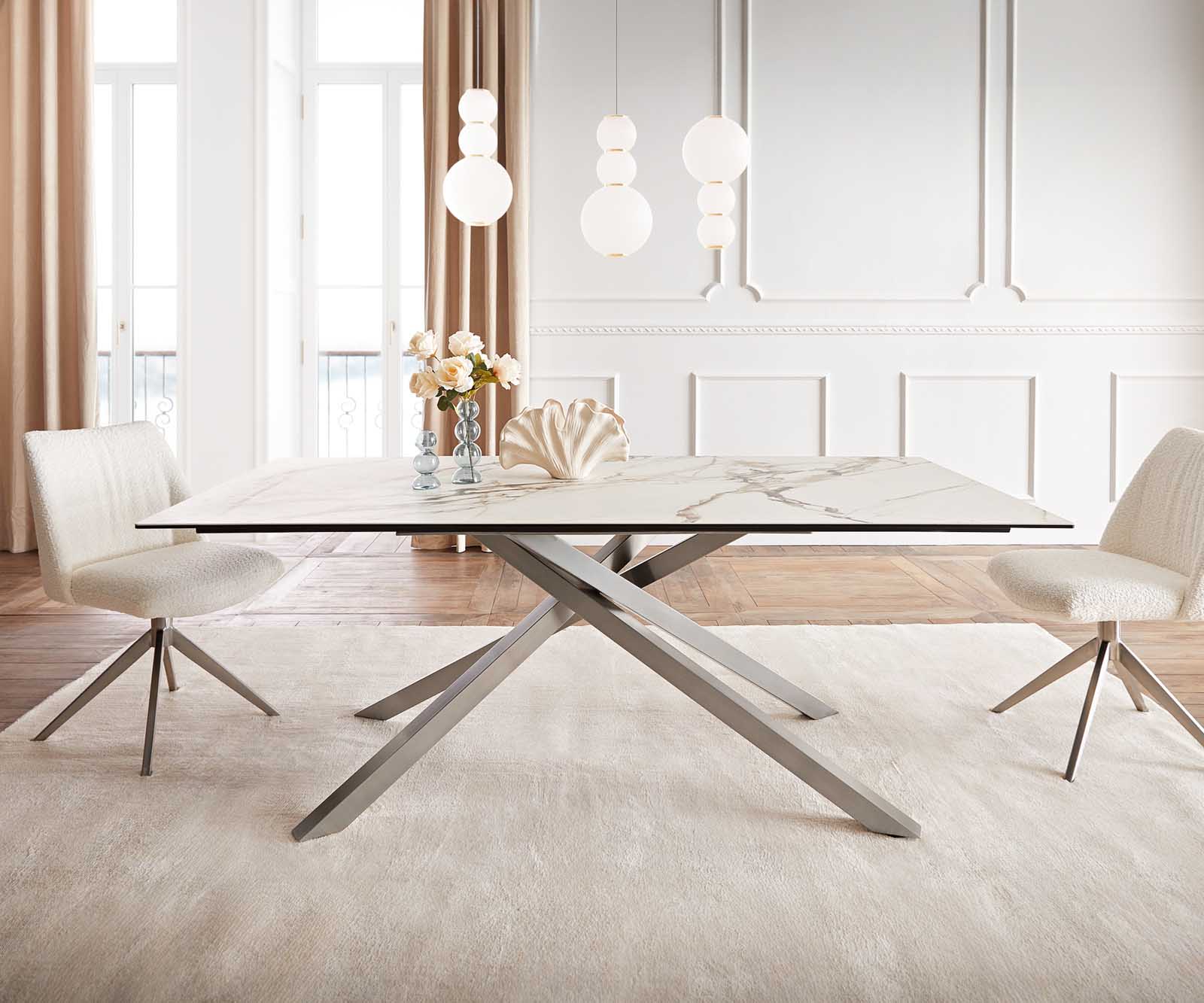 Маса 200x100 Keramik Calacatta Luxe Бял-Злато-Сив КръстРамка Правоъгълник Неръждаема стомана Edge