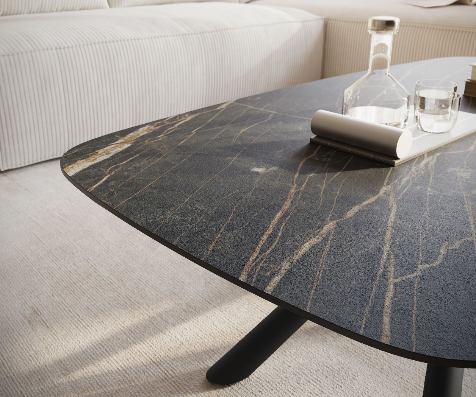 Масичка за кафе Edge Boot 120x70 cm Ceramic Laminam® Noir Desir Brown Sarity Metal Black 6