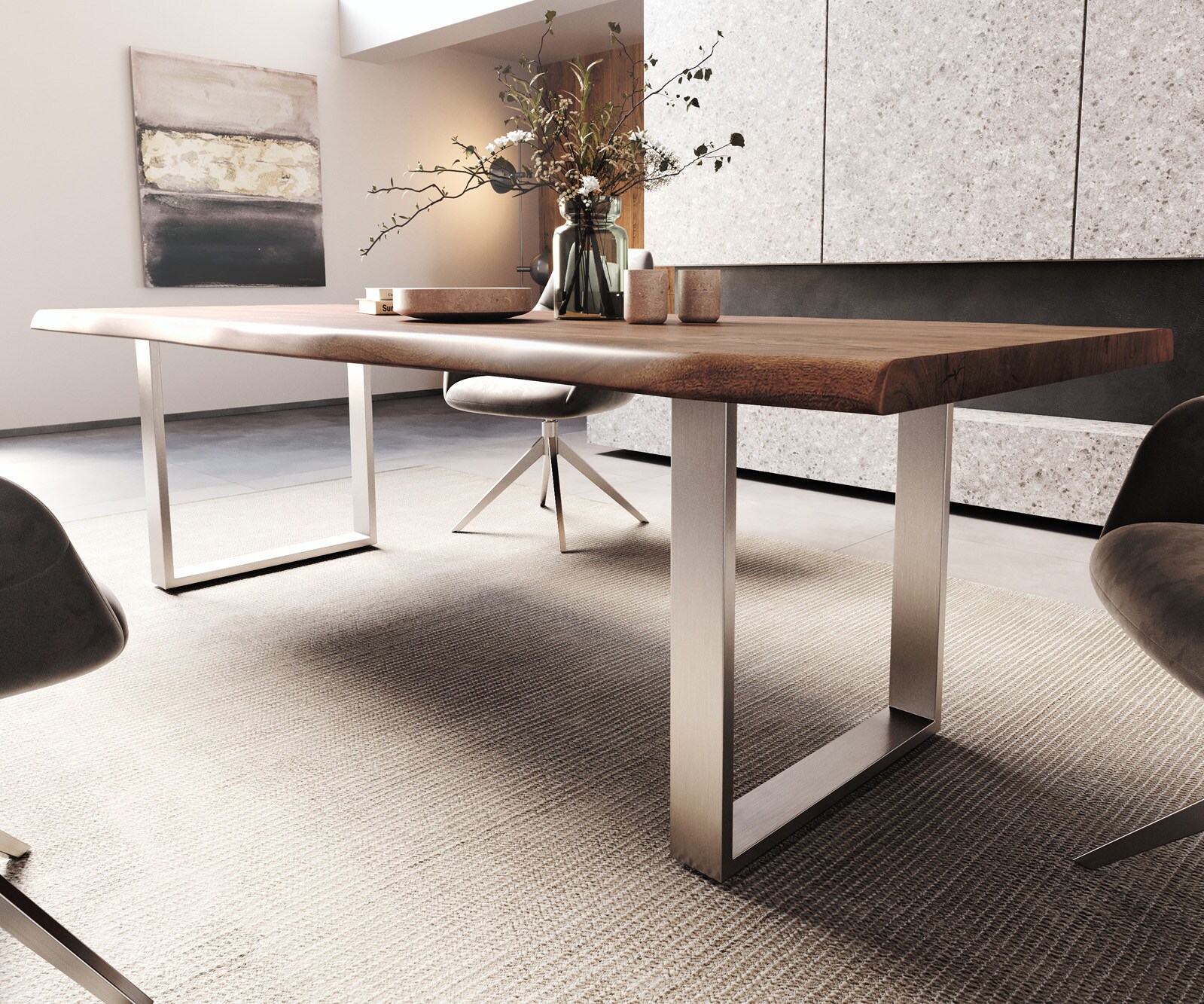 Трапезна маса Edge 260x100 XL от акация, кафява, неръждаема стомана, тясна, с естествени ръбове 4