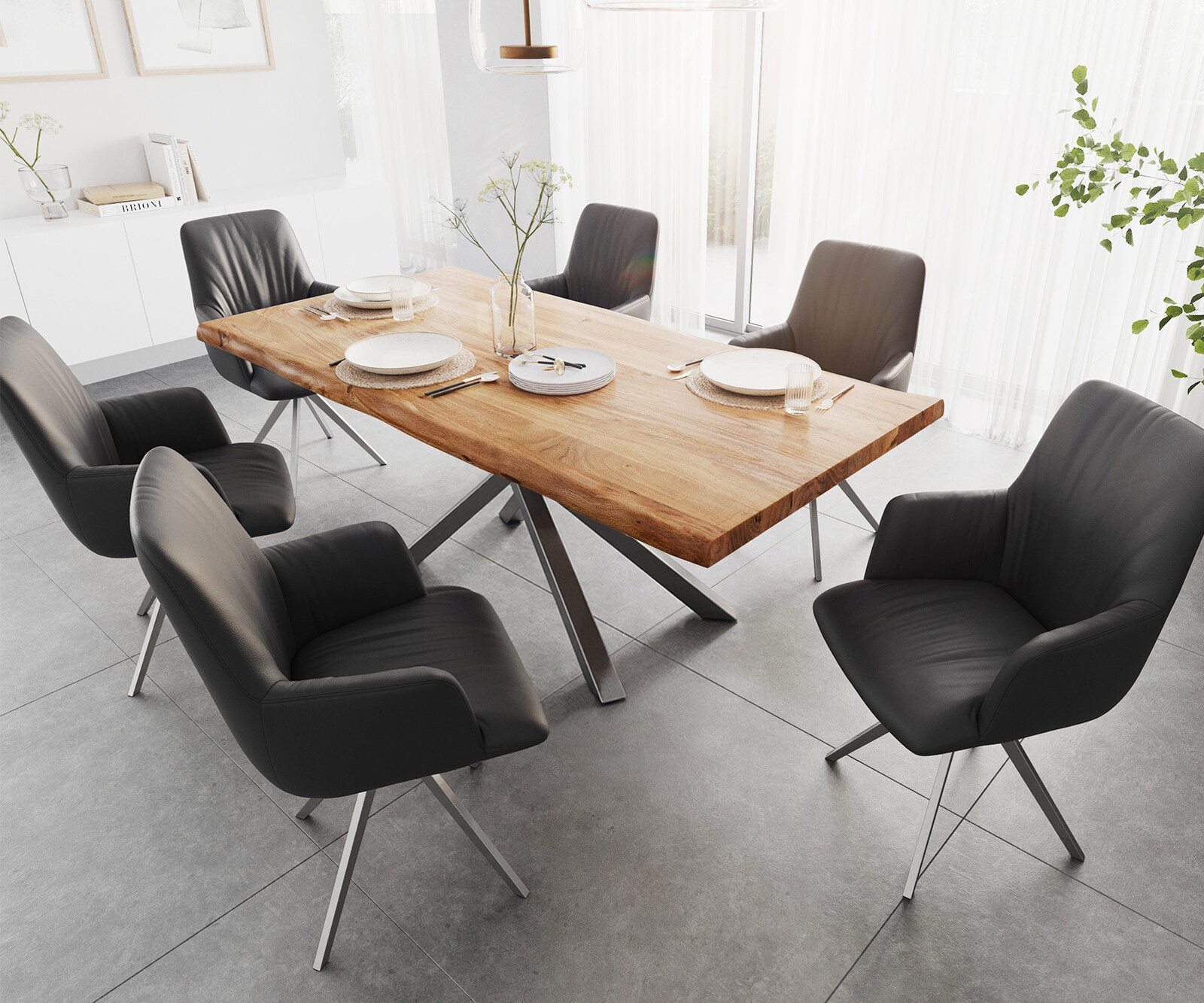 Маса 200x100 XL Акация Натурал КръстРамка Правоъгълник Неръждаема стомана Edge 5